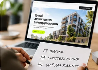 Запущений сайт на ноутбуці та чек-лист: відгуки, спостереження, ідеї для розвитку