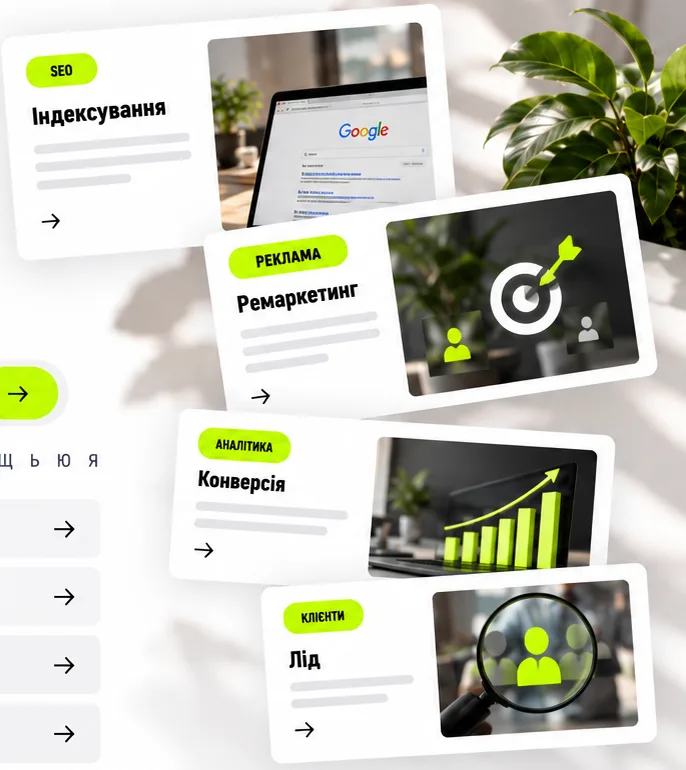 Картки термінів словника: індексування, ремаркетинг, конверсія, лід